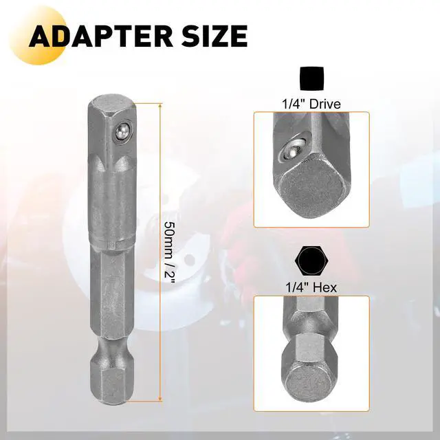 Alt view image 3 of 7 - Deep 6-Point Impact Socket 1/4" Drive 8mm Metric Socket 50mm (2") Long with 1/4" Hex Shank Adapter, CR-V Steel Socket Adapter Accessory Tool Set Kit for Hex Bolts Nuts