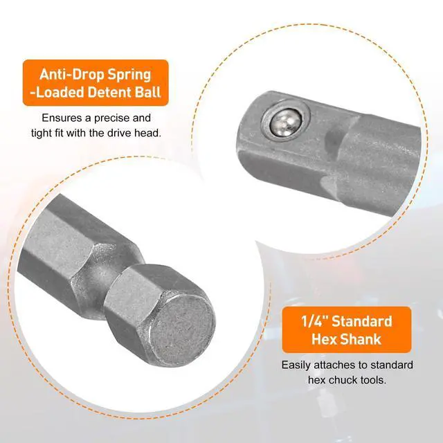 Alt view image 5 of 7 - Deep 6-Point Impact Socket 1/4" Drive 8mm Metric Socket 50mm (2") Long with 1/4" Hex Shank Adapter, CR-V Steel Socket Adapter Accessory Tool Set Kit for Hex Bolts Nuts