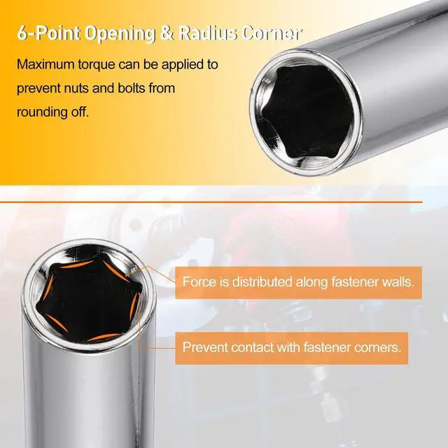 Alt view image 4 of 7 - Deep 6-Point Impact Socket 1/4" Drive 8mm Metric Socket 50mm (2") Long with 1/4" Hex Shank Adapter, CR-V Steel Socket Adapter Accessory Tool Set Kit for Hex Bolts Nuts