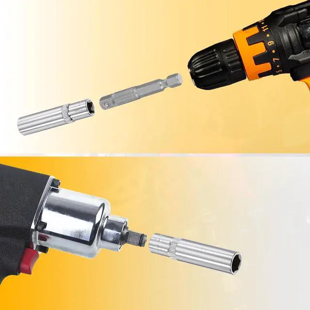 Alt view image 6 of 7 - Deep 6-Point Impact Socket 1/4" Drive 8mm Metric Socket 50mm (2") Long with 1/4" Hex Shank Adapter, CR-V Steel Socket Adapter Accessory Tool Set Kit for Hex Bolts Nuts