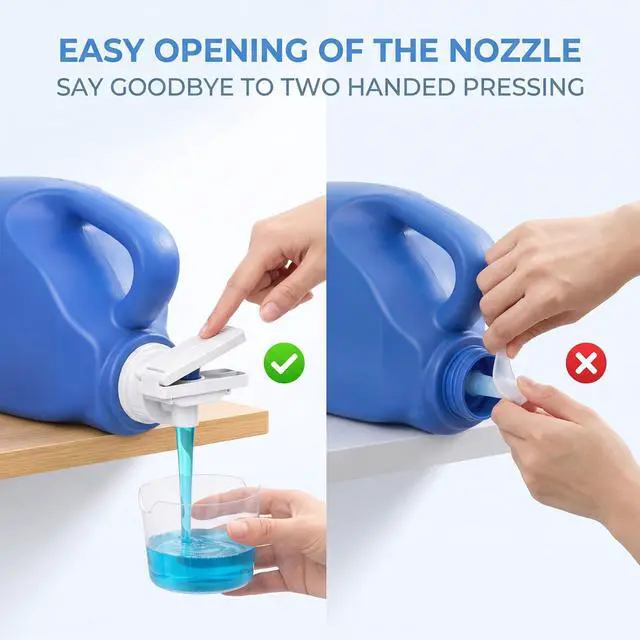 Alt view image 5 of 7 - Lnidpd 2 Pcs Laundry Detergent Dispenser Nozzle Switch Holder Spout Opener | Easy Press Drip Free Labor Saving Liquid Soap Softener Detergent Holder, for Laundry Room Organization Storage, Large Bottl
