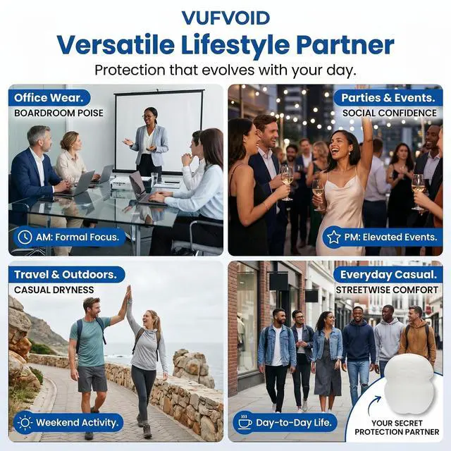 Alt view image 4 of 7 - Underarm Sweat Pads -50 Invisible Armpit Guards,All-Day Freshness | Hypallergenic & Ultra-Absorbent Liners for Men & Women - Discreet Protection for Office, Travel & Summer Apparel