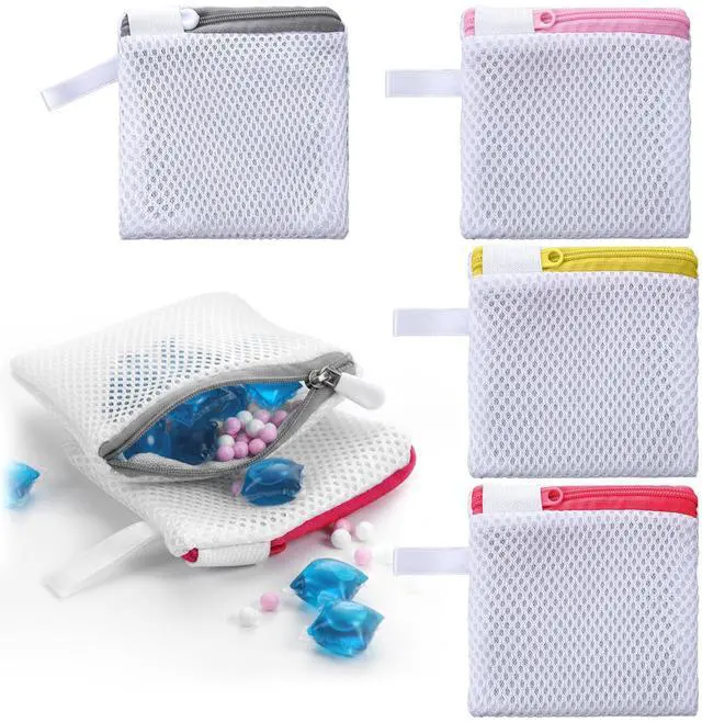Main image of 4 PCS Laundry Pod Bags, Zippered Anti-Sticking Wash Bags for Detergent Pods and Scent Beads, Machine Safe Laundry Accessories
