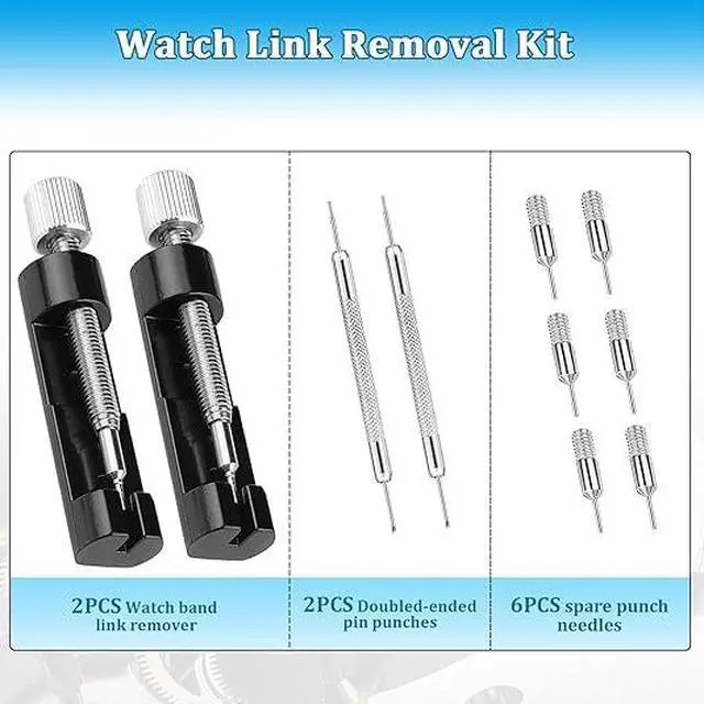 Alt view image 3 of 6 - 2 Pack Watch Link Removal Kit, Watch Repair Tool for Bracelet Adjustment and Replacement, Pin Remover for Sizing Strap, Watch Band Adjustment Tool Kit with Extra Replacement Pins