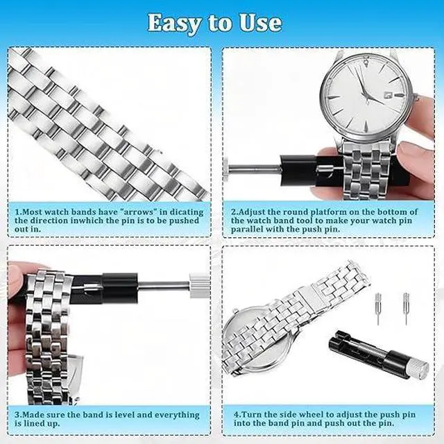 Alt view image 5 of 6 - 2 Pack Watch Link Removal Kit, Watch Repair Tool for Bracelet Adjustment and Replacement, Pin Remover for Sizing Strap, Watch Band Adjustment Tool Kit with Extra Replacement Pins