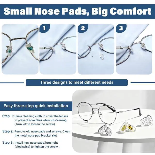 Alt view image 3 of 6 - 9 Pairs Screw-in Silicone Eyeglass Nose Pads, Glasses Repair Kit | Includes 13, 14 and 15mm soft silicone pads, screws and screwdriver; anti-slip air chamber design for glasses and sunglasses