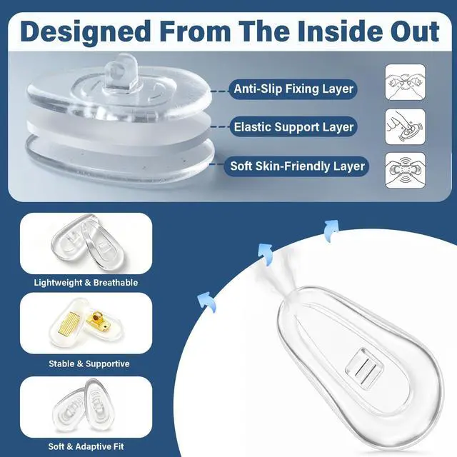 Alt view image 5 of 6 - 9 Pairs Screw-in Silicone Eyeglass Nose Pads, Glasses Repair Kit | Includes 13, 14 and 15mm soft silicone pads, screws and screwdriver; anti-slip air chamber design for glasses and sunglasses