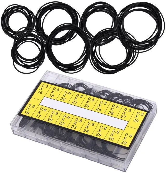 Main image of 200pcs O-Ring Watch Gasket Kit, 18 Sizes 0.5/0.6mm (16-30mm) Specifications Rubber Watch Back Gaskets Back Cover Sealing Rings for Timepieces Repair & Replacement