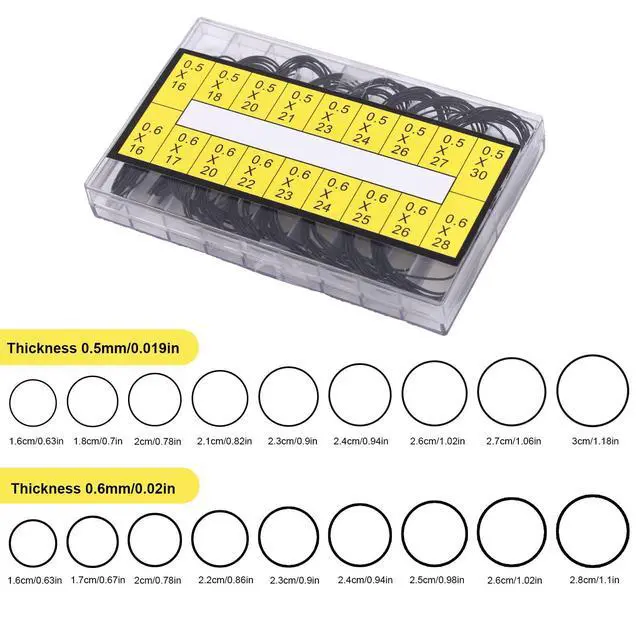 Alt view image 2 of 7 - 200pcs O-Ring Watch Gasket Kit, 18 Sizes 0.5/0.6mm (16-30mm) Specifications Rubber Watch Back Gaskets Back Cover Sealing Rings for Timepieces Repair & Replacement