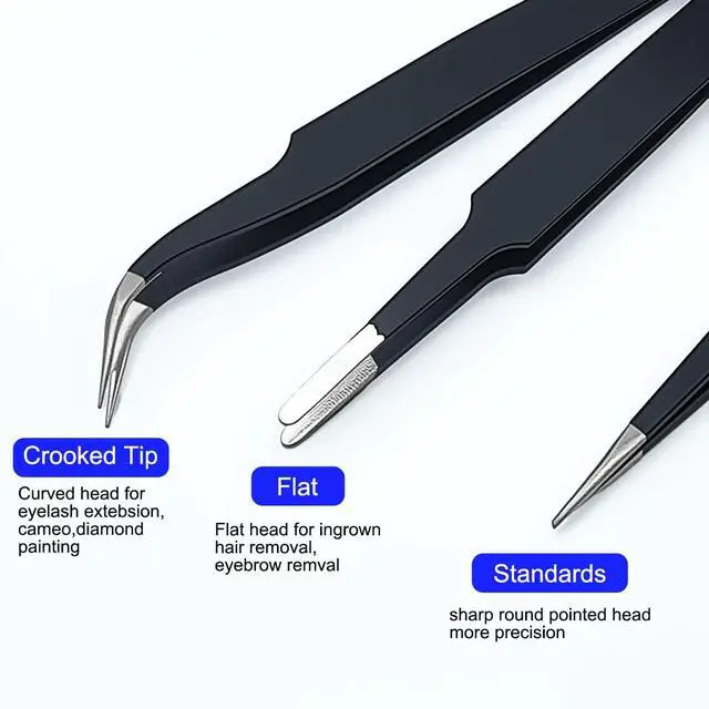 Alt view image 4 of 7 - Precision Tweezers Set, 3 Pcs Upgraded Stainless Steel Anti-Static ESD Tweezers with Cleaning Cloth, for Craft, Electronic, Soldering, Model, Hobby, Jewelry Making, Laboratory Work, DIY