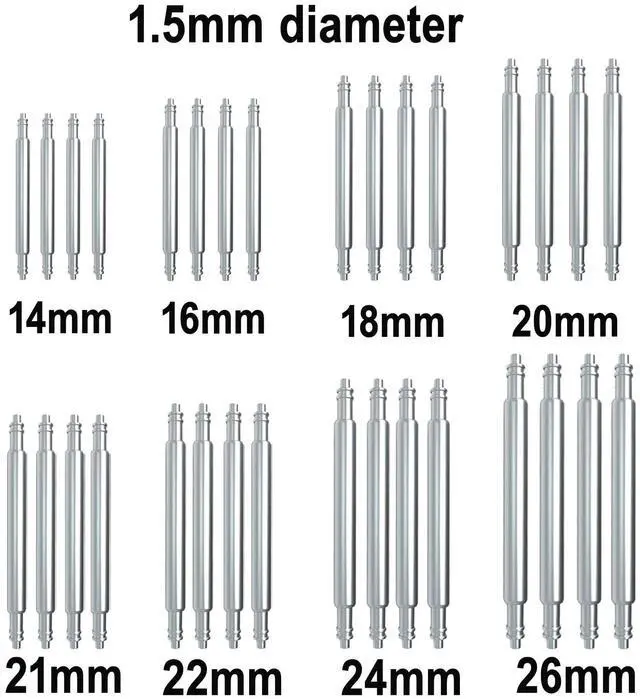 Alt view image 2 of 5 - Band Pins32pcs Thickness Heavy Duty Spring Bar, 1.5mm/1.8mm 316L Stainless Steel Watch Pins 14mm 16mm 18mm 20mm 21mm 22mm 24mm 26mm (1.5mm Diameter)