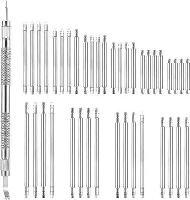 Main image of Watch Band Repair Tool Kit, 1 Pcs, Silver | 5.31 Inch Stainless Steel Watch Pin Tool, 40pcs Spring Bars (8mm-26mm), Watch Strap Replacement Kit