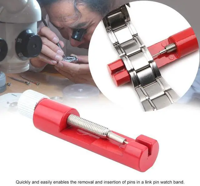 Alt view image 3 of 7 - Watch Band Adjustable Tool, Metal Adjustable Watch Band Strap Bracelet Link Pin Remover Repair Tool Kit Portable Strap Length Adjustment (Red)