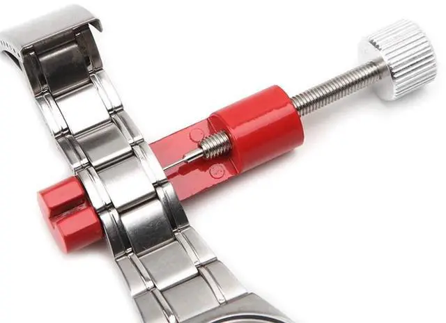 Alt view image 4 of 7 - Watch Band Adjustable Tool, Metal Adjustable Watch Band Strap Bracelet Link Pin Remover Repair Tool Kit Portable Strap Length Adjustment (Red)