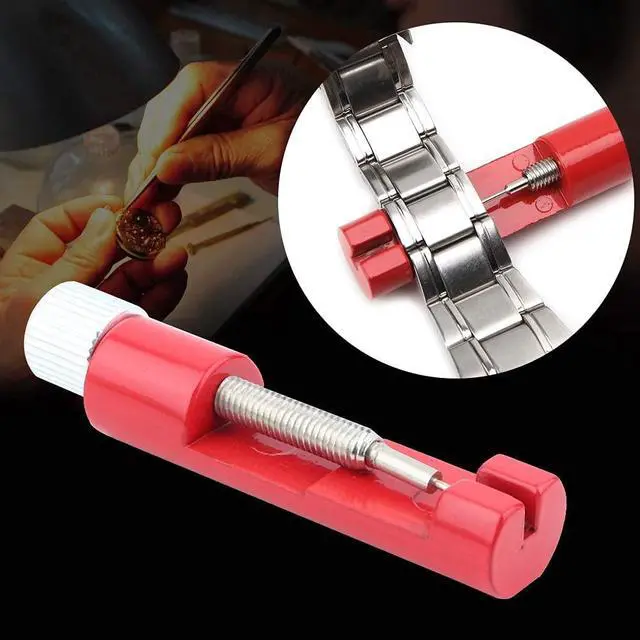 Alt view image 5 of 7 - Watch Band Adjustable Tool, Metal Adjustable Watch Band Strap Bracelet Link Pin Remover Repair Tool Kit Portable Strap Length Adjustment (Red)