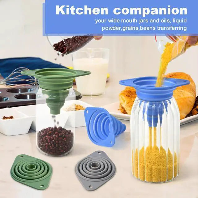 Alt view image 2 of 7 - Funnel Set 3 Pack,Funnels for Kitchen Use Filling Bottles,Silicone Funnel Collapsible,Small Funnels for Filling Small Bottles