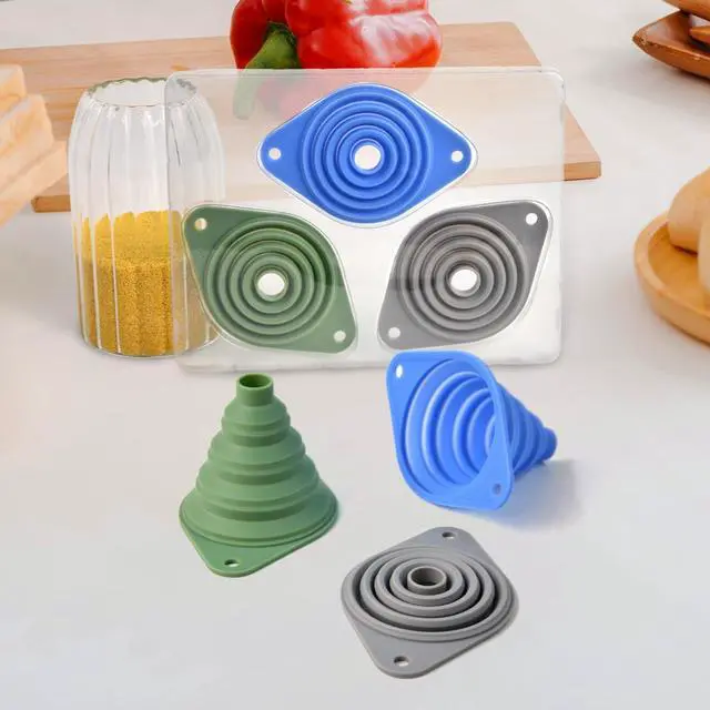 Alt view image 3 of 7 - Funnel Set 3 Pack,Funnels for Kitchen Use Filling Bottles,Silicone Funnel Collapsible,Small Funnels for Filling Small Bottles