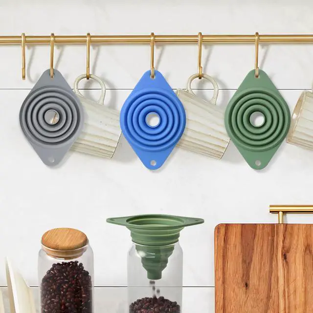 Alt view image 7 of 7 - Funnel Set 3 Pack,Funnels for Kitchen Use Filling Bottles,Silicone Funnel Collapsible,Small Funnels for Filling Small Bottles