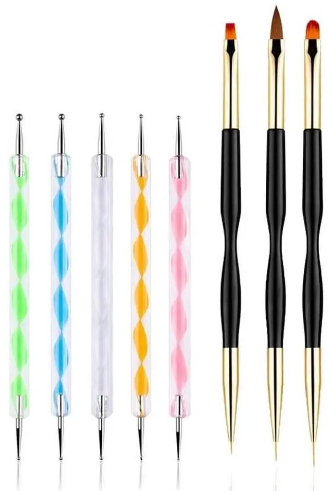 Main image of 5PCS Dotting Pens with 3 PCS Nail Painting Brushes, Double Ended Brush and Dotting Tool Kit, Nail Art Design Tools