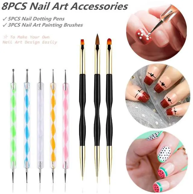 Alt view image 7 of 7 - 5PCS Dotting Pens with 3 PCS Nail Painting Brushes, Double Ended Brush and Dotting Tool Kit, Nail Art Design Tools