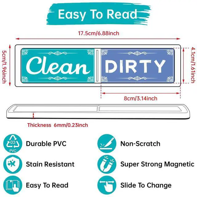 Alt view image 3 of 7 - PSLER Dishwasher Magnet Clean Dirty Sign - Green & Blue Slide Tab Indicator | Strong Magnetic Clean Dirty Indicator for Dishwasher, Kitchen Home Apartment Farmhouse Decor, Scratch Free Housewarming Gi