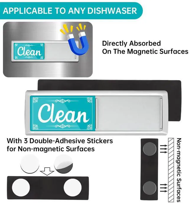 Alt view image 4 of 7 - PSLER Dishwasher Magnet Clean Dirty Sign - Green & Blue Slide Tab Indicator | Strong Magnetic Clean Dirty Indicator for Dishwasher, Kitchen Home Apartment Farmhouse Decor, Scratch Free Housewarming Gi
