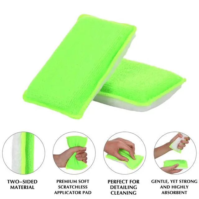 Alt view image 3 of 6 - 8 Pcs Car Interior Scrubbing Sponge 5'' x 3'' Fiber Car Wax Applicator pad Household Cleaning Sponges for Leather Seat Couch Cleaning (Green White)