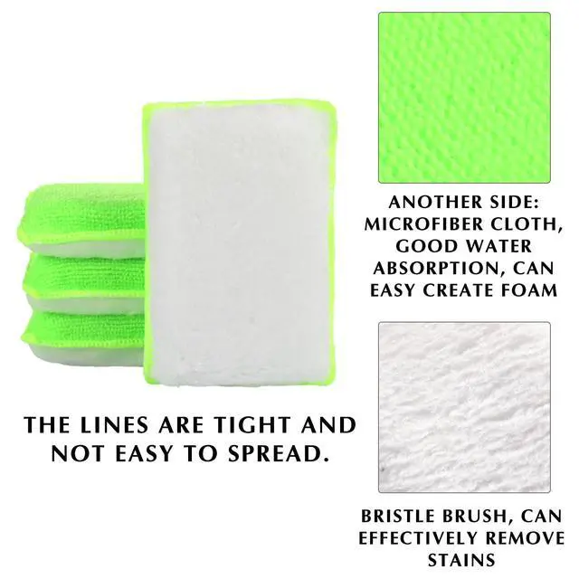 Alt view image 4 of 6 - 8 Pcs Car Interior Scrubbing Sponge 5'' x 3'' Fiber Car Wax Applicator pad Household Cleaning Sponges for Leather Seat Couch Cleaning (Green White)