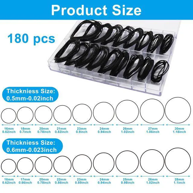 Alt view image 2 of 5 - O Ring Watch Gasket Kit - 180Pcs Rubber Seal O Rings Assortment (18 Sizes 16-30mm), Waterproof Watch Back Case Gaskets for Repair & Replacement, Robust 0.5/0.6mm Thickness