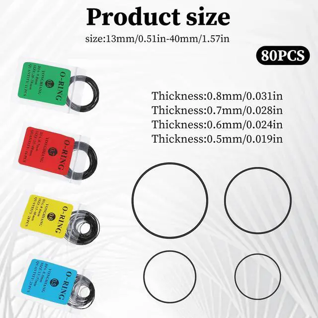 Alt view image 2 of 7 - KFHENSMR 80Pcs Watch Gasket O Ring 0.5 0.6 0.7 0.8 mm Rubber Sealing Washer | Replacement O Rings, Waterproof Rubber, for Repair Accessories Parts, Watch Sealing Ring, Fit Watch Back Cover