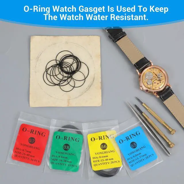 Alt view image 5 of 7 - O Ring Watch Gasket Kit, 80 Pcs 0.5x0.6x0.7x0.8mm Thickness Rubber Watch Parts, Water Resistant Seal Rings for Watches Repair