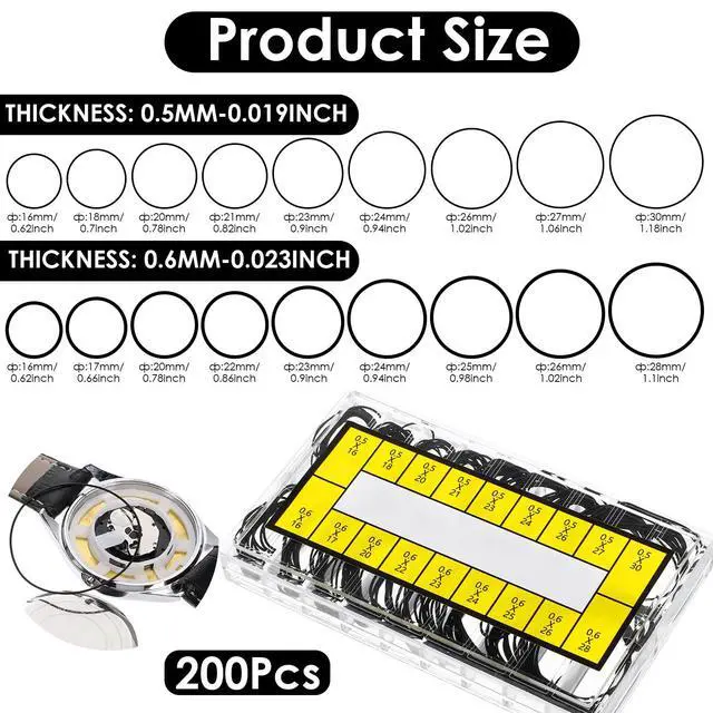 Alt view image 2 of 7 - 210 Pcs O Ring Watch Gasket, 18 Size Rubber Seal Gaskets | 0.5 /0.6mm Thickness O Ring Watches Backs Cover Watches Sealing Rings for Watch Repair Replacement