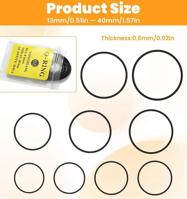 Alt view image 2 of 7 - 28 Pcs Watch Gasket Kit, 0.6mm Waterproof Watch Rubber Seal O-Ring Kit | Watch Seal O rings Washers, Watches Back Cover Gaskets, Repair Tool Kit
