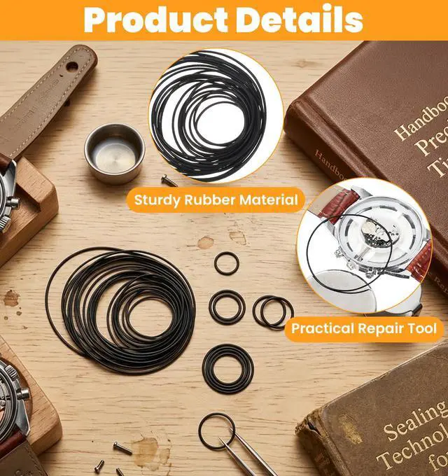 Alt view image 3 of 7 - 28 Pcs Watch Gasket Kit, 0.6mm Waterproof Watch Rubber Seal O-Ring Kit | Watch Seal O rings Washers, Watches Back Cover Gaskets, Repair Tool Kit