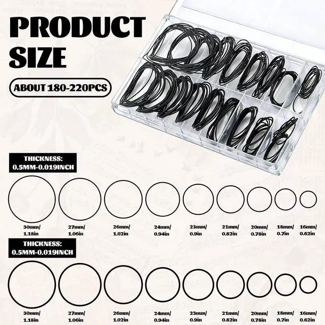 Alt view image 2 of 7 - O Ring Watch Case Gasket Rubber Seal, 18 Size Watch case Seals Ring | 0.5/0.6 16-30mm Rubber Seal Washers Set Replacement O Rings for Watches Repair o-ring-watch-gasket (180-200PCS)