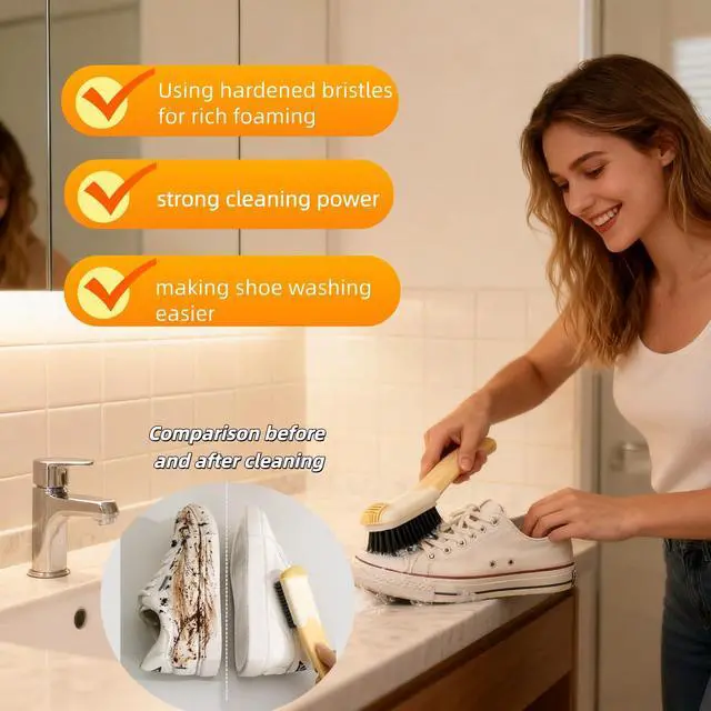 Alt view image 3 of 7 - Ergonomic Clothes Soft Bristle Laundry Brush, Milk Yellow, ABS+PBT Material, Hanging Design, Portable Hand-Held Cleaning Tool with Comfortable Grip for Garments, Shoes, Household (Yellow, S)