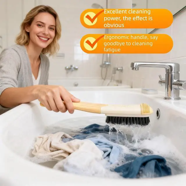Alt view image 4 of 7 - Ergonomic Clothes Soft Bristle Laundry Brush, Milk Yellow, ABS+PBT Material, Hanging Design, Portable Hand-Held Cleaning Tool with Comfortable Grip for Garments, Shoes, Household (Yellow, S)