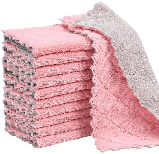 Main image of 11Pack Kitchen Dish Cloths Reusable Dish Towels,Super Absorbent Coral Velvet Cleaning Cloths for Cleaning Tableware, Kitchen, Bathroom(Pink grey10 x 6")
