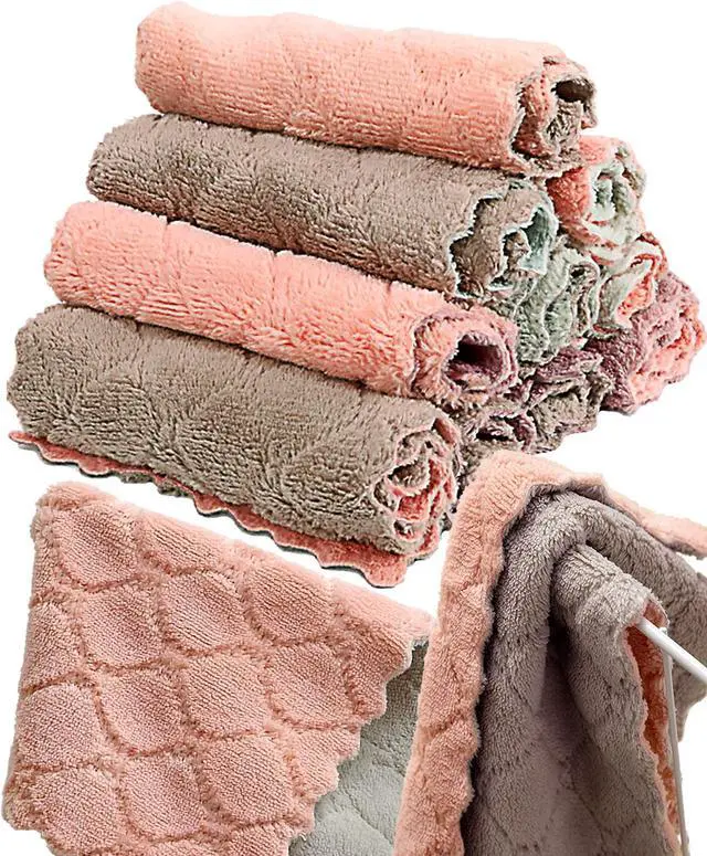 Main image of 12 Pack Kitchen Towels Quick Dry Washcloths, Coral Velvet Dishtowels Multipurpose Reusable Dish Cloths, Soft Tea Towels Absorbent Cleaning Cloths Double-Sided Microfiber Towel Lint Free Cleaning Rags.