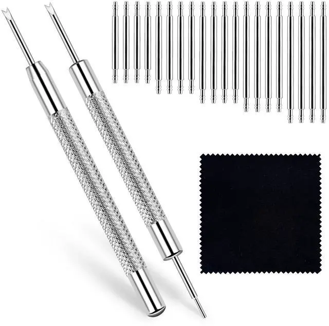 Main image of Band Pins Kit, Heavy Duty Watch Bands Spring Bars Pins Replacement, Stainless Steel Watches Strap Pins Adjustment Tool , Link Removal Kit with 20PCS Spring Bars (16mm-24mm) and Cleaning Cloth