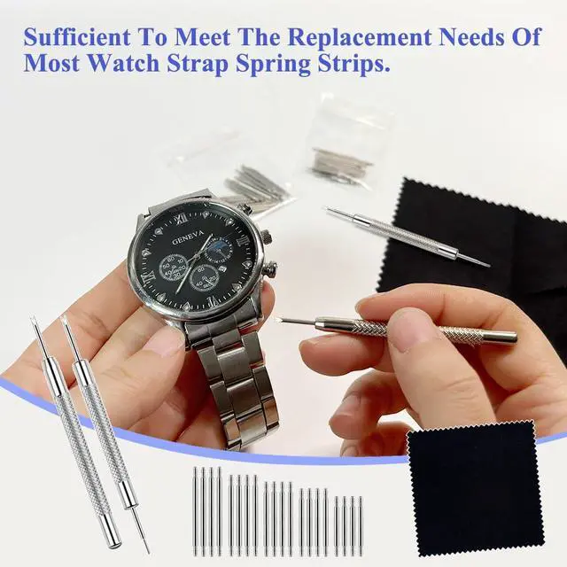 Alt view image 5 of 7 - Band Pins Kit, Heavy Duty Watch Bands Spring Bars Pins Replacement, Stainless Steel Watches Strap Pins Adjustment Tool , Link Removal Kit with 20PCS Spring Bars (16mm-24mm) and Cleaning Cloth