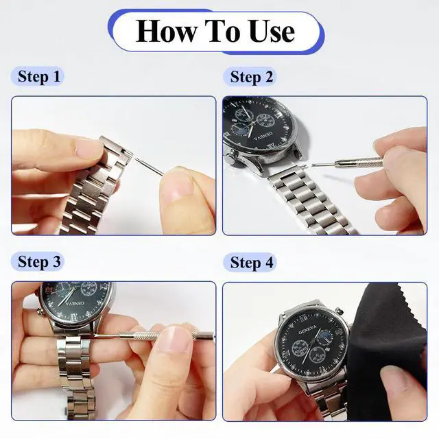 Alt view image 7 of 7 - Band Pins Kit, Heavy Duty Watch Bands Spring Bars Pins Replacement, Stainless Steel Watches Strap Pins Adjustment Tool , Link Removal Kit with 20PCS Spring Bars (16mm-24mm) and Cleaning Cloth