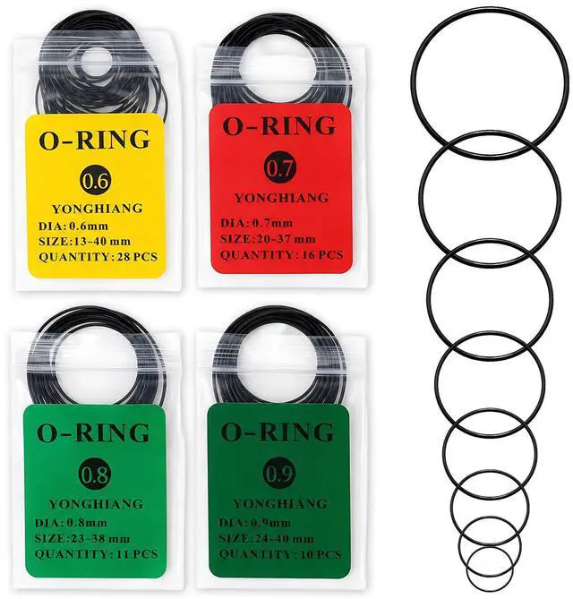 Main image of 65 Pcs O Ring Watch Gasket Kit Waterproof Rubber Watch Seal Washers 4 Sizes | 0.6, 0.7, 0.8, 0.9mm, Replacement O Rings for Watches Repair Tools, Water/Dust/Oil/Heat Resistant, for Watches Back Cover