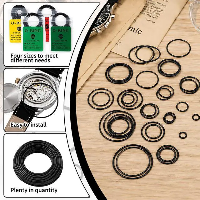 Alt view image 3 of 6 - 65 Pcs O Ring Watch Gasket Kit Waterproof Rubber Watch Seal Washers 4 Sizes | 0.6, 0.7, 0.8, 0.9mm, Replacement O Rings for Watches Repair Tools, Water/Dust/Oil/Heat Resistant, for Watches Back Cover