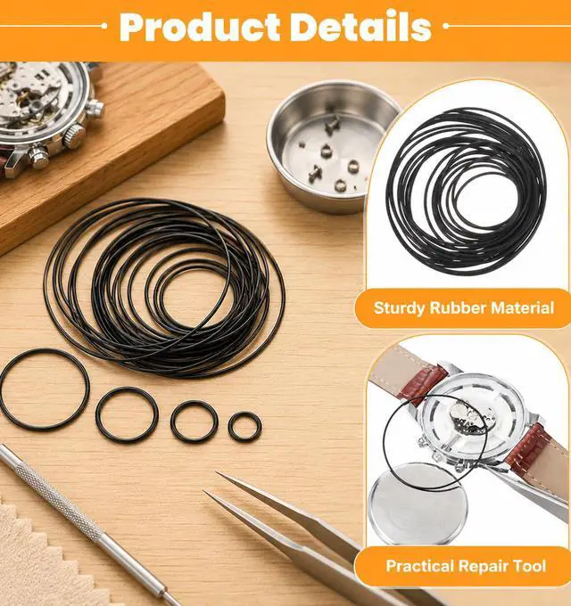 Alt view image 5 of 7 - 28Pcs Watch Gasket, 0.6mm Watch Rubber Seal O-Ring Kit Assorted | Black rubber, 0.6mm thickness, 13-40mm assorted diameters, waterproof sealing, watch back cover repair and replacement.