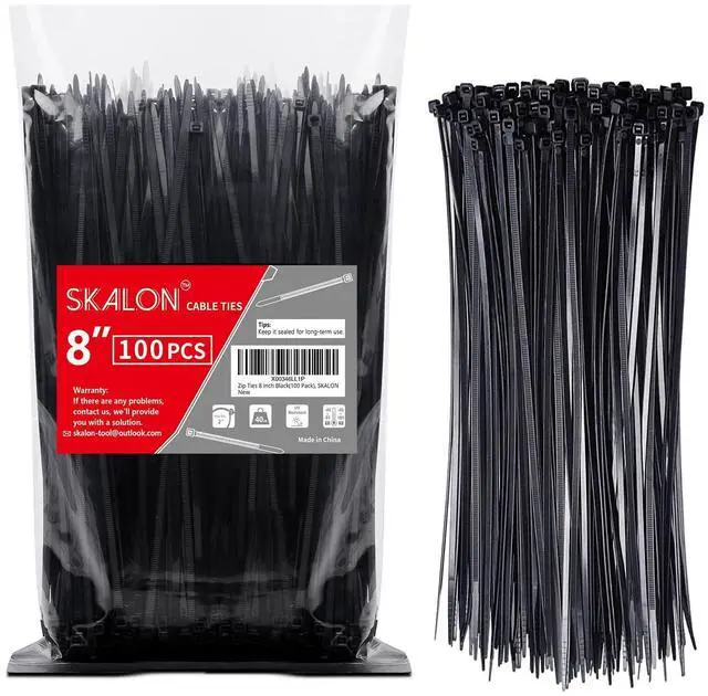 Main image of Zip Ties 8 inch (100 Pack), 40lbs Tensile Strength, Black Cable Ties, Wire Ties for indoor and outdoor use