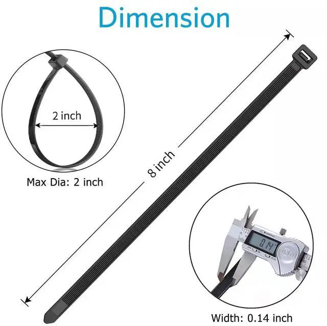 Alt view image 2 of 6 - Zip Ties 8 inch (1000 Pack), 40lbs Tensile Strength, Black Cable Ties, Wire Ties for indoor and outdoor use
