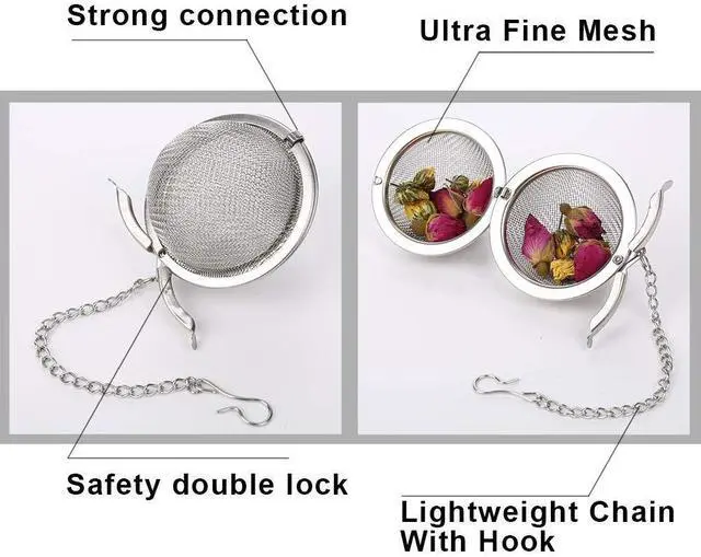 Alt view image 3 of 7 - 2Pcs Stainless Steel Tea Infuser Strainer, 2.04 Inch Fine Mesh Ball | Metal Fine Mesh Tea Spice Ball for Loose Leaf Tea, Tea Filter with Chain Hook, Tea Interval Diffuser for Spices, Seasonings