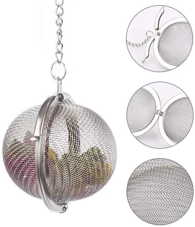 Alt view image 4 of 7 - 2Pcs Stainless Steel Tea Infuser Strainer, 2.04 Inch Fine Mesh Ball | Metal Fine Mesh Tea Spice Ball for Loose Leaf Tea, Tea Filter with Chain Hook, Tea Interval Diffuser for Spices, Seasonings