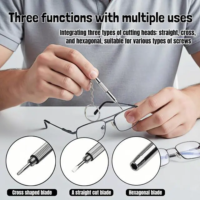 Alt view image 3 of 7 - Glasses Repair Kit, 2-Pack 3-in-1 Precision Screwdriver Set with Keychain, Mini Stainless Steel Screwdriver Tool for Eyeglasses, Sunglasses, Phone, Watch, Laptop, and Jewelry (Flathead, Phillips, Hex)